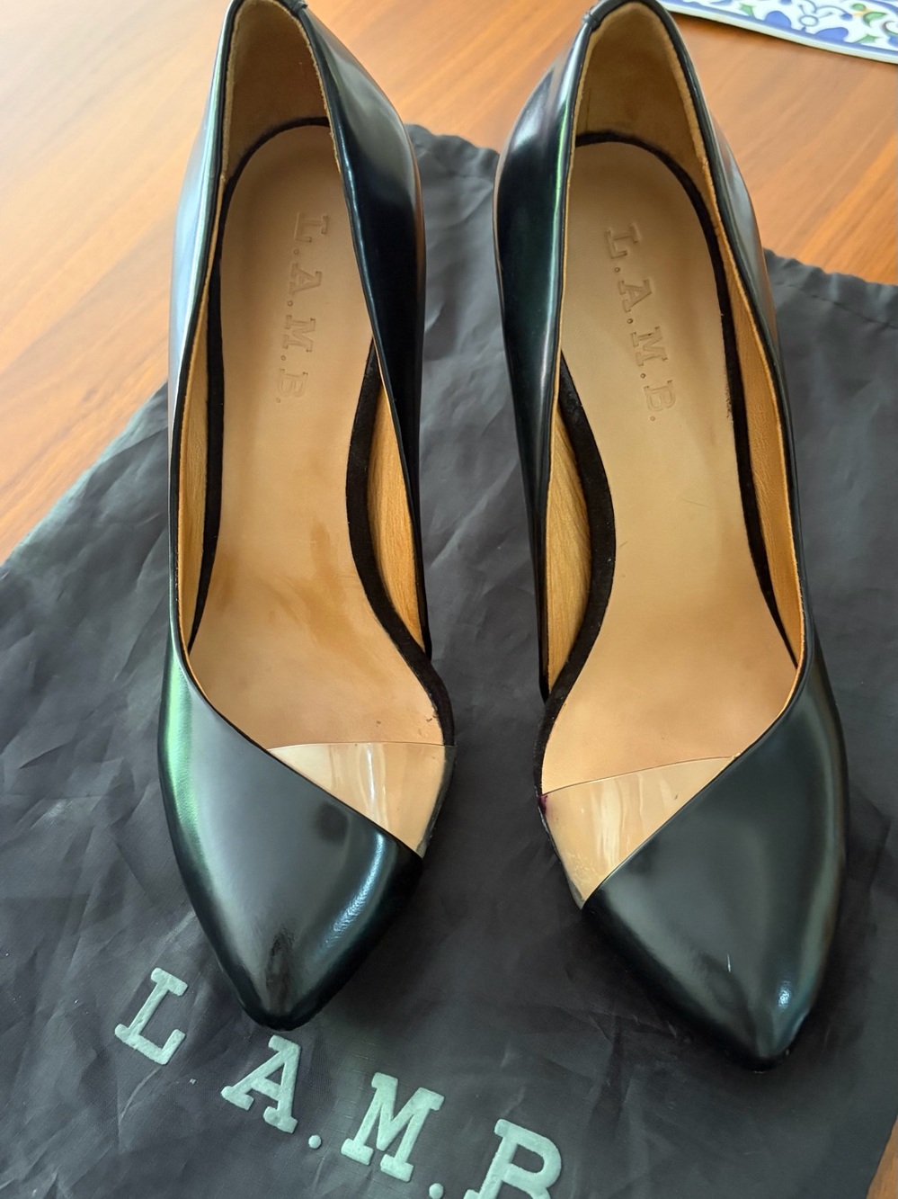 L.A.M.B. Black Patent Pointed-Toe Pumps